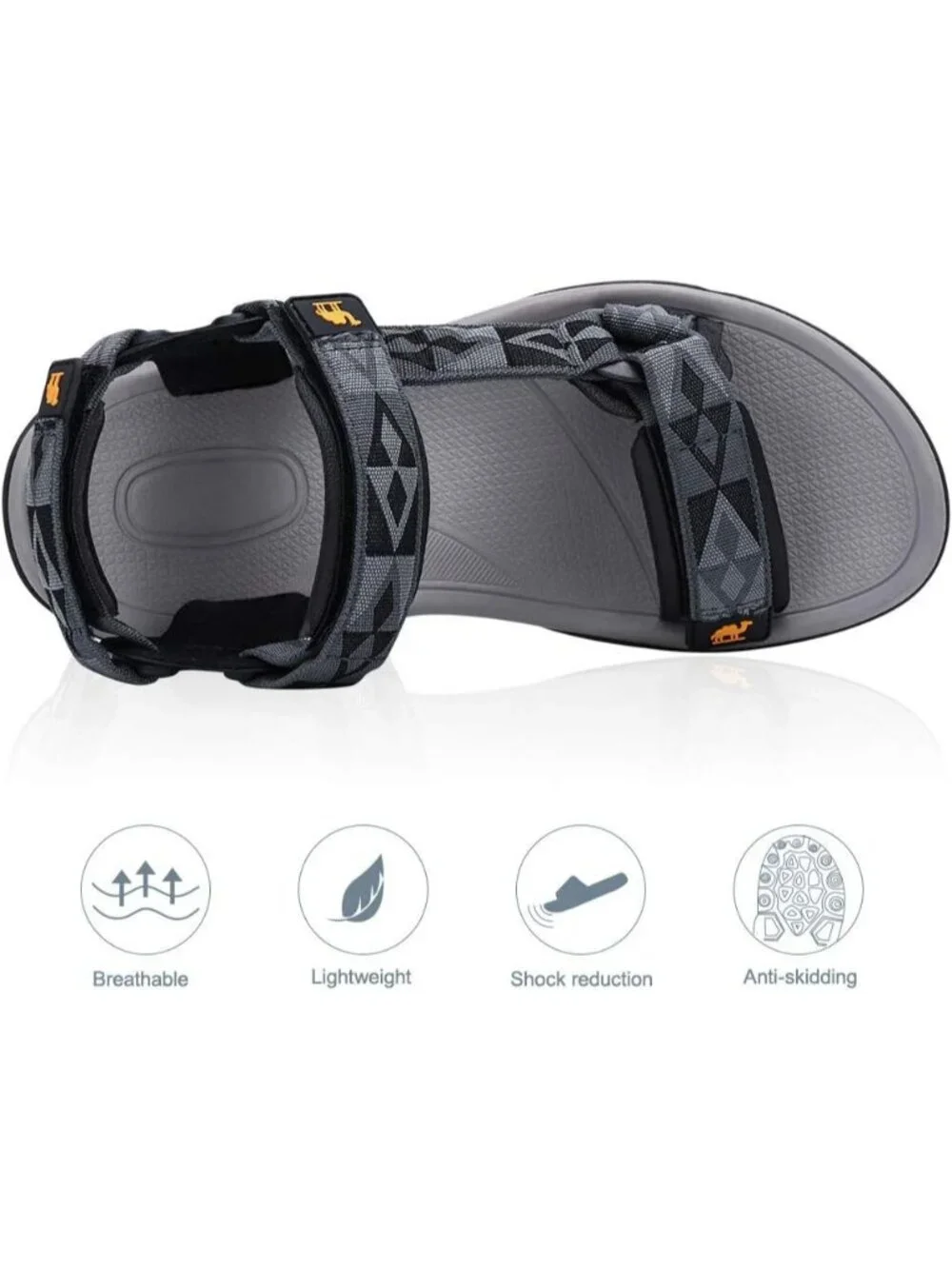 Men's Grey Black Arch Support Open Toe Beach Comfortable Hiking Sandals Shoes